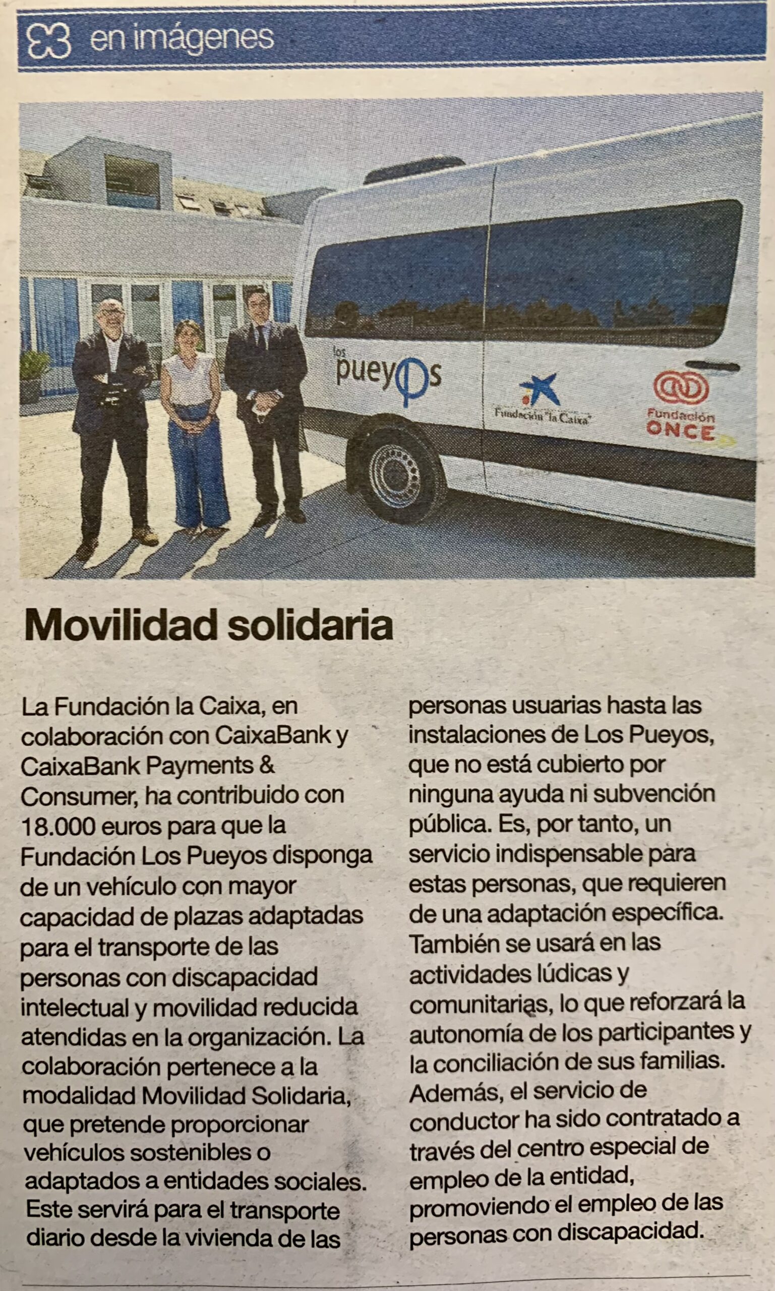 NUESTRO NUEVO VEHÍCULO ADAPTADO EN EL PERIÓDICO DE ARAGÓN